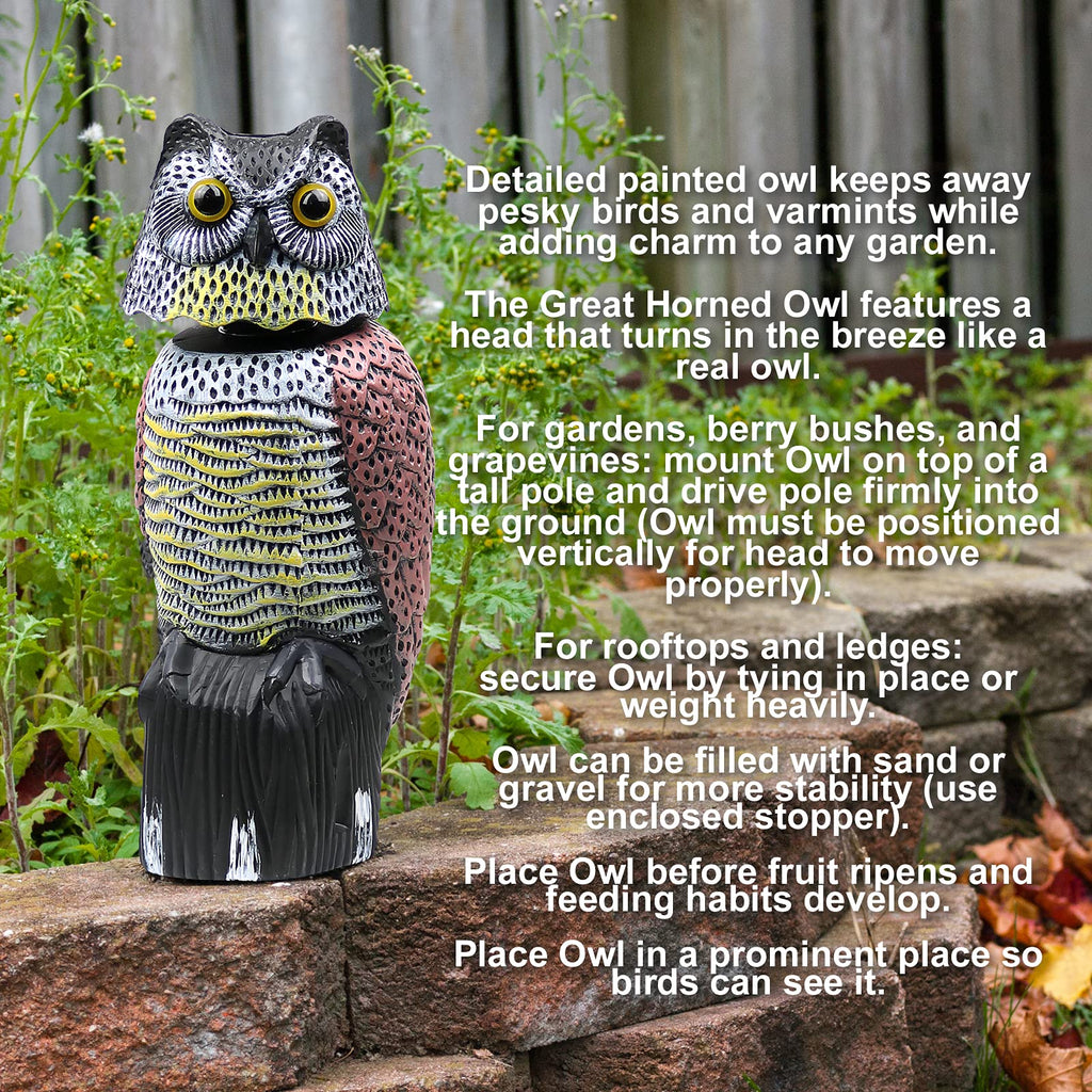 Galashield Owl Decoy to Scare Birds Away Scarecrow Fake Owl with Rotating Head