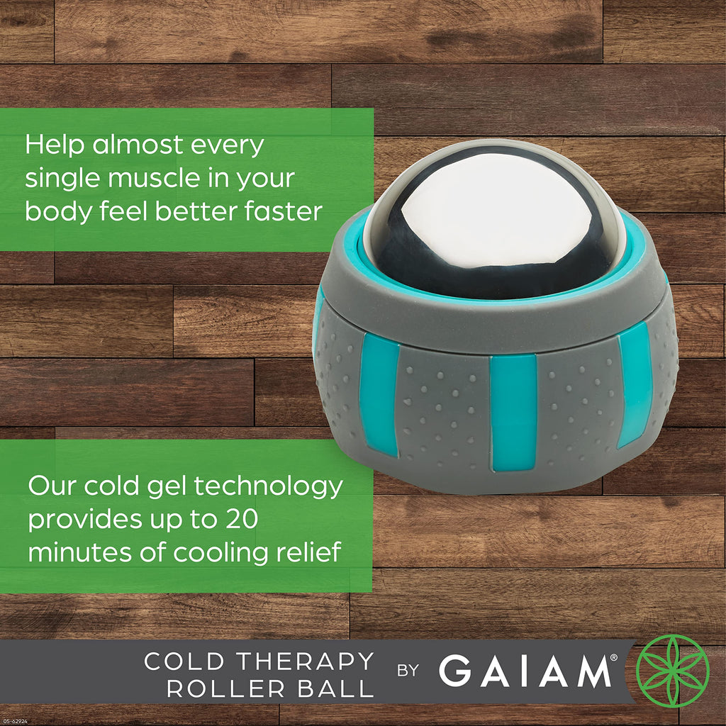 Gaiam Restore Cold Therapy Muscle Massage Roller Ball - Cryosphere Cold Massage Roller Ball, Easy-Glide Roller with Comfort Grip Base, Muscle Massage Tool to Help with Sore Muscles