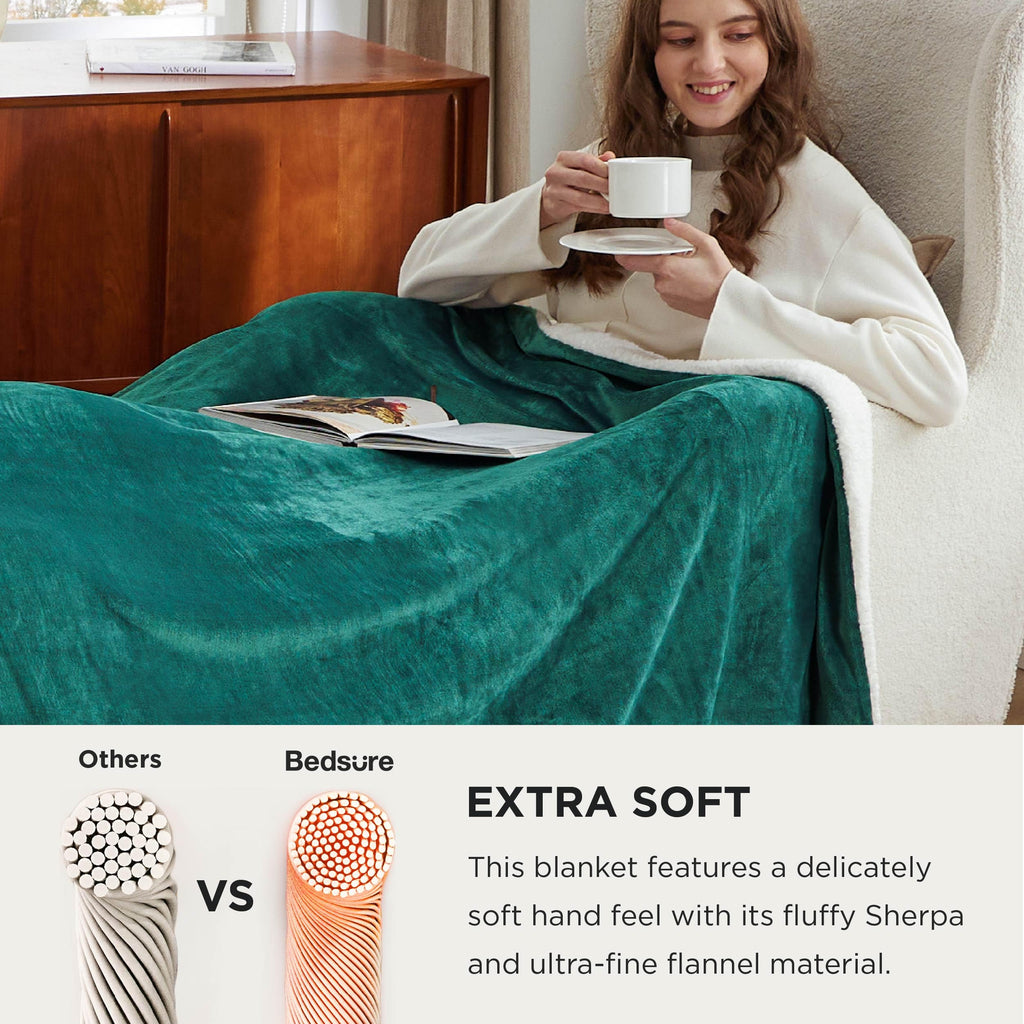 Bedsure Sherpa Fleece Cal King Blankets for Bed - Thick and Warm Oversized Blanket for Winter, Soft Fuzzy Plush Large Christmas Blanket Gift, Dark Green, 112x98 Inches
