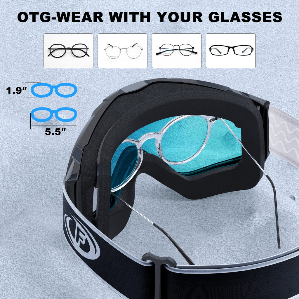 findway Ski Goggles OTG - Over Glasses Snow/Snowboard Goggles for Men, Women & Youth - 100% UV Protection