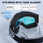 findway Ski Goggles OTG - Over Glasses Snow/Snowboard Goggles for Men, Women & Youth - 100% UV Protection