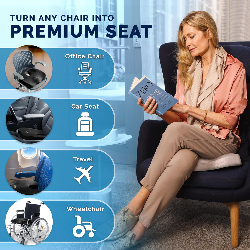 ComfiLife Premium Gel & Memory Foam Seat Cushion – Doctor Recommended Office Chair Cushion, Car Seat Cushion – Chair Cushions for Back & Sciatica Pain Relief – Seat Cushions for Office & Desk (Beige)