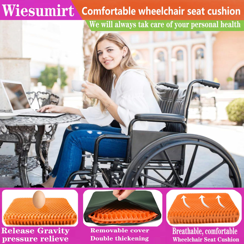 Plus Size Gel Seat Cushion for Long Sitting, Extra Large and Thick Gel Seat Cushion for Pressure Relief for Back, Sciatica, Hip, Tailbone Pain, Used for The Office, Cars, Wheelchairs (Orange)