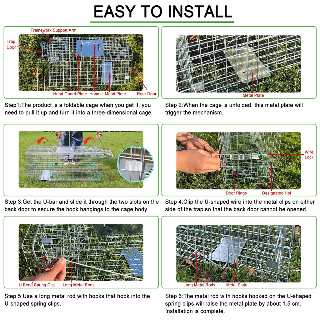 2023 Upgraded Reinforced Animal Traps,Rabbit Traps,33in Live Animal Cage for Squirrels,Stray Cats Trap, Live Traps for Raccoons, Stainless Steel Foldable with Pedal Triggers(33x12x13inch)