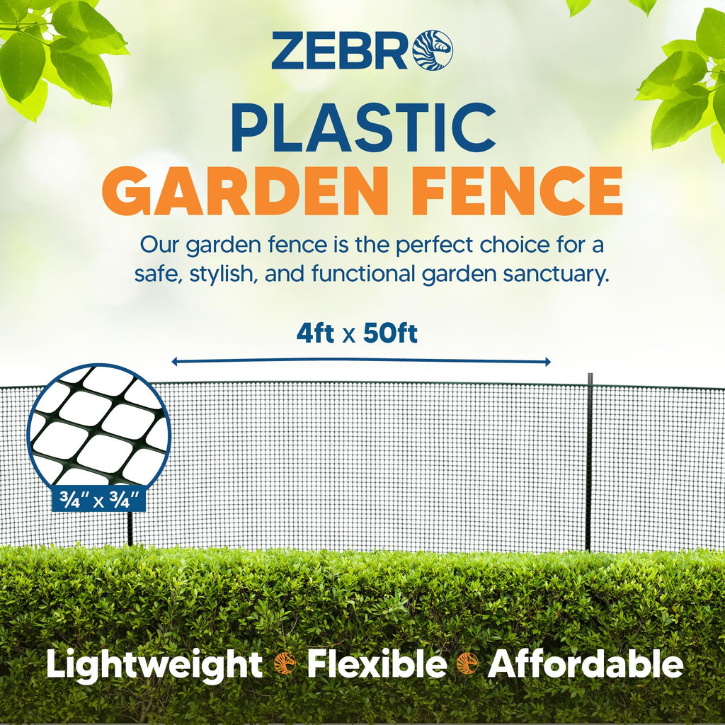 3/4" Square Mesh Plastic Fence Roll (4' x 50' - Black) - Unobtrusive 4 Foot High Temporary Garden Fencing Netting to Protect Plants, Patio, Porch, Yards and Outdoor Spaces from Deer & Animals