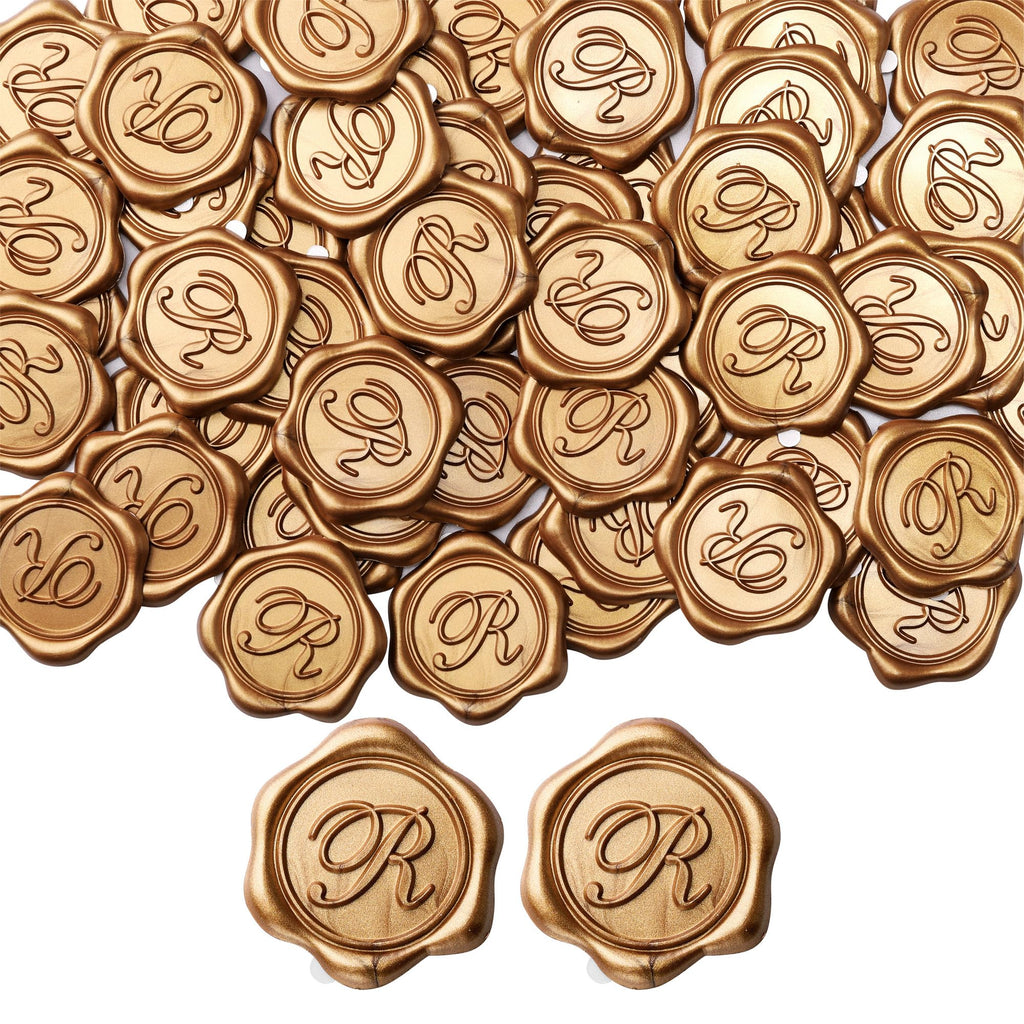 Yoption Initial Alphabet R Adhesive Wax Seal Stickers, 50 Pack Letter Wax Seal Stickers Envelope Seal Stickers Envelope Seals Self Adhesive Gold Stickers for Wedding Party Birthday Christmas (R)