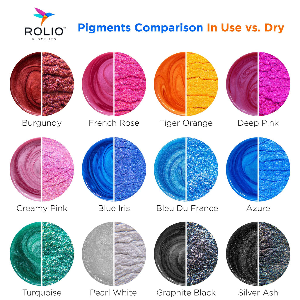 Rolio Mica Powder, 5g, 15 Bags - Pearlescent Color Pigment - Art Set for Resin Epoxy - for Soap Making, Nail Polish, Lip Gloss, Eye Shadow, Slime & Candle Jars - (Original Set)