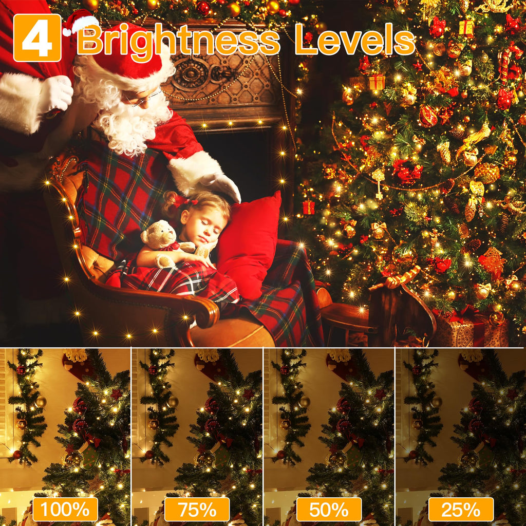 Ollny Christmas Lights 800 LED 262 FT Plug in, IP67 Waterproof Green Wire Outdoor Christmas Lights with Remote, 8 Modes and Timer Christmas Tree Lights for House Indoor Xmas Decorations (Warm White)