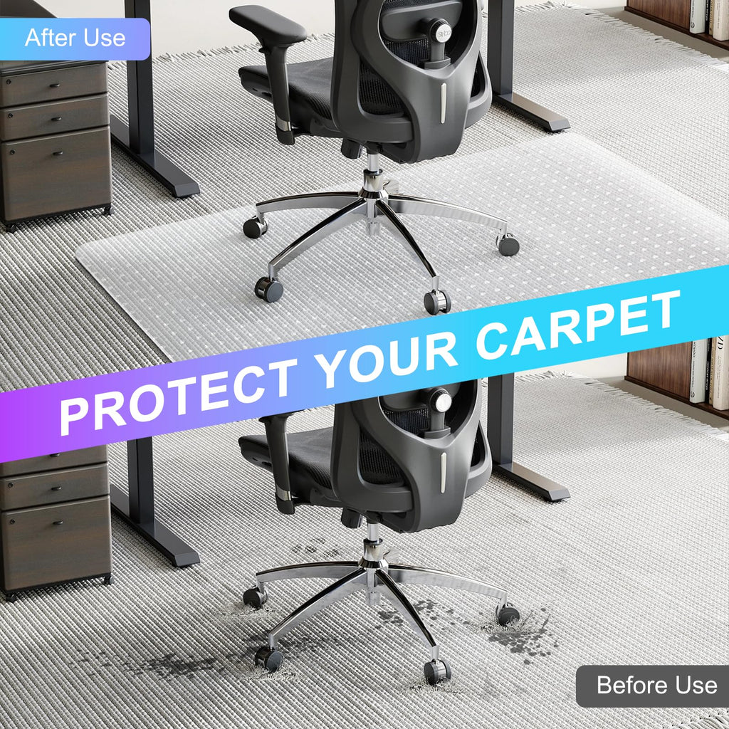 Vicwe Office Chair Mat for Carpet, 32'' x 48'' Computer Desk Chair Mat for Carpeted Floors, Easy Rolling Hard Mat for Office Chair on Carpets, Anti-Slip Carpet Protector Mat Clear, Ship Flat