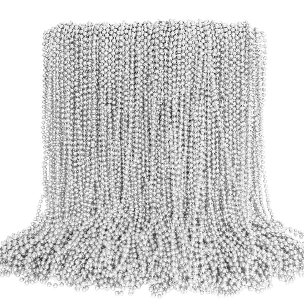 EOBOH 100PCS Bead Necklace, Silver Mardi Gras Beads Stuff Party Favors, Christmas 33" Toy Necklaces Costume, Festival Parade Throw Accessories for Wedding Birthday Celebrations Decoration