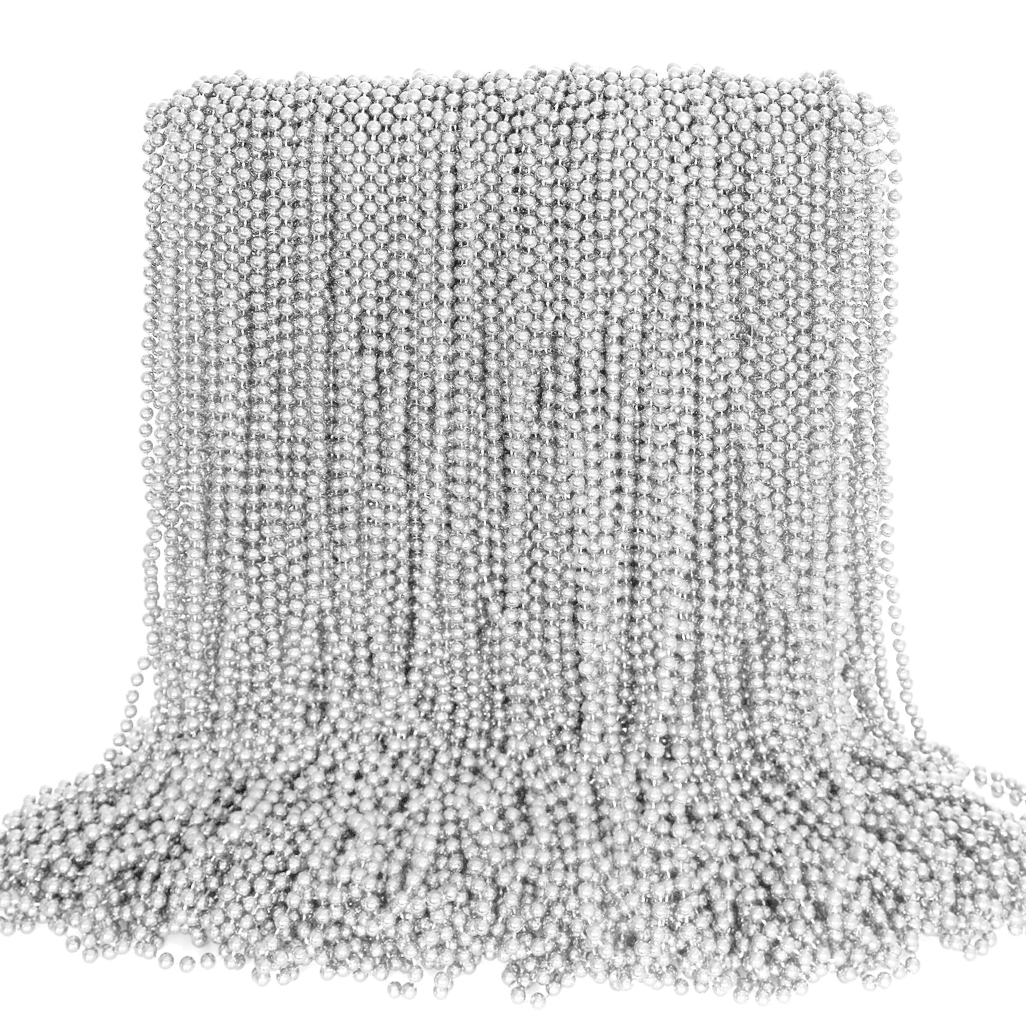 EOBOH 100PCS Bead Necklace, Silver Mardi Gras Beads Stuff Party Favors, Christmas 33" Toy Necklaces Costume, Festival Parade Throw Accessories for Wedding Birthday Celebrations Decoration