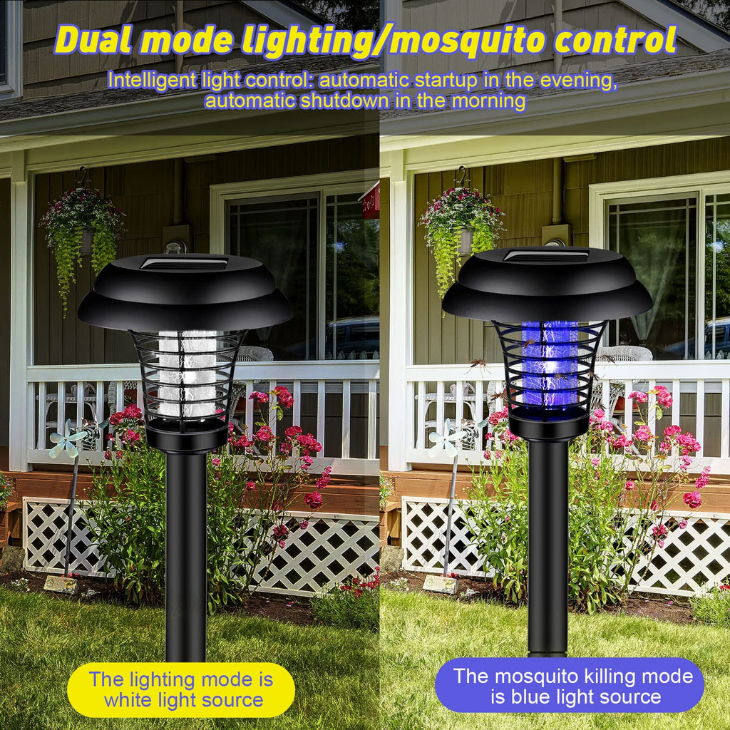 4 Pcs Solar Bug Zapper Waterproof Outdoor Mosquito Zapper Mosquito Killer and Lighting Mosquito Repellent Lamp for Indoor Outdoor Use Garden Patio, Purple and White Light (Black, Plastic)