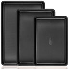 Cookie Sheets for Baking Nonstick - HONGBAKE Baking Sheet Pan Set of 3, Half/Quarter/Jelly Roll Pan for Oven with Diamond Texture Pattern, 57% Thicker Carbon Steel Cookie Trays, Dark Grey