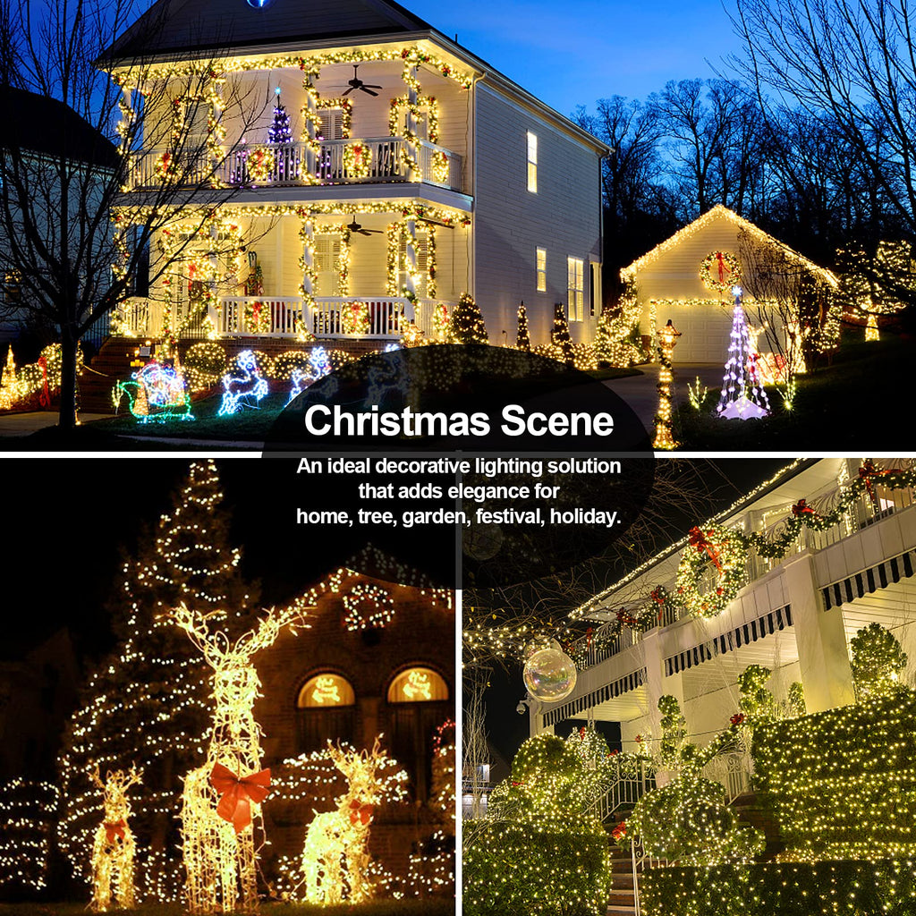 403 FT 1000 LED Christmas Lights Outdoor Decorations Super Long Fairy Lights Waterproof 8 Modes Timer Clear Wire String Lights for Outside House Tree Patio Yard Wedding Party Holiday-Warm White