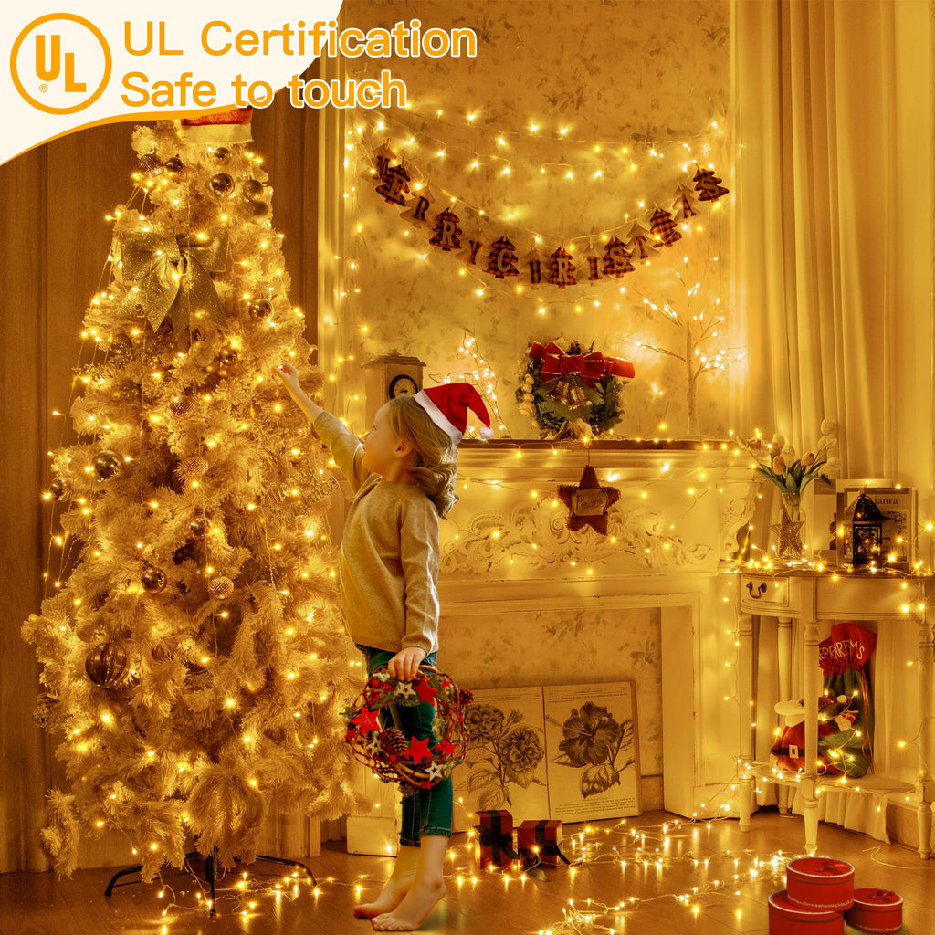 Ollny Christmas Lights Outdoor 400LED 131FT, Warm White Fairy Lights with Remote 3 Timer, Plug in 8 Modes String Lights for Bedroom Indoor Outside House Party Xmas Decorations