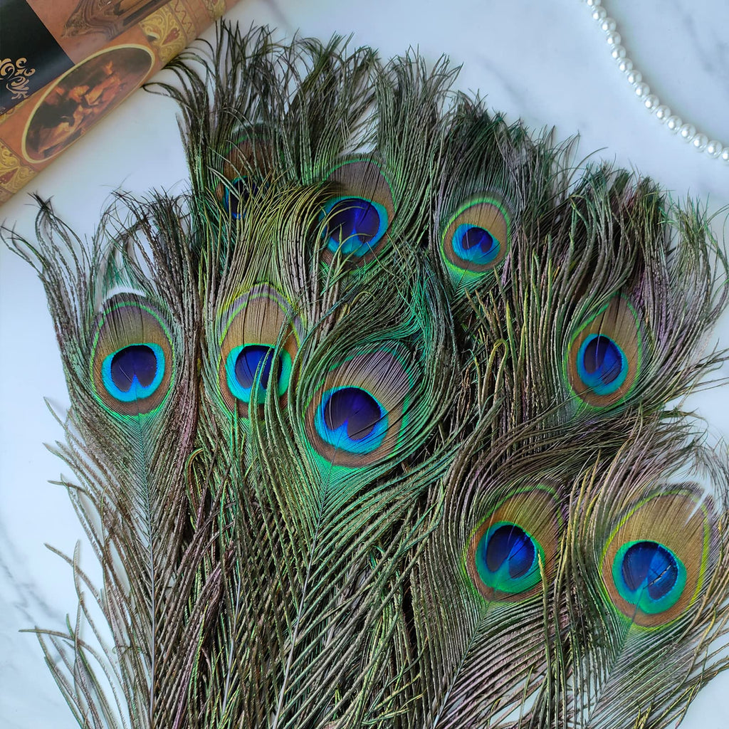 THARAHT 24pcs Peacock Feathers Long Natural in Bulk 40-45 inch 100-115 cm for Vase Craft Vase Wedding Home Party Christmas Day Decoration Peacock Feathers