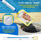 The Skimmie (Long Version) Pool Skimmer Net & Pole 53" with Stainless Steel Hook, Two Skimmer Basket Handles, Fine Mesh Net & Skimmie Dip - Hands-Free Removal of Debris, Bugs, Frogs, Small, Animals