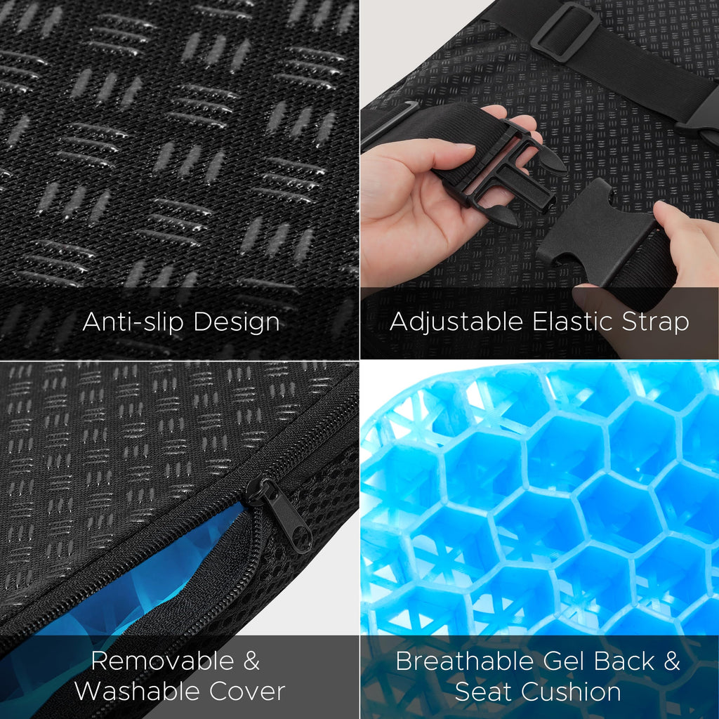 Sunlit Seat Jello, Gel Seat Cushion & Back Cushion for Long Sitting with Non-slip Cover, Gel Cushions for Wheelchair Office Chair Car Seat, Reduce Tailbone Pressure Orthopedic Sciatica Hip Pain Relief