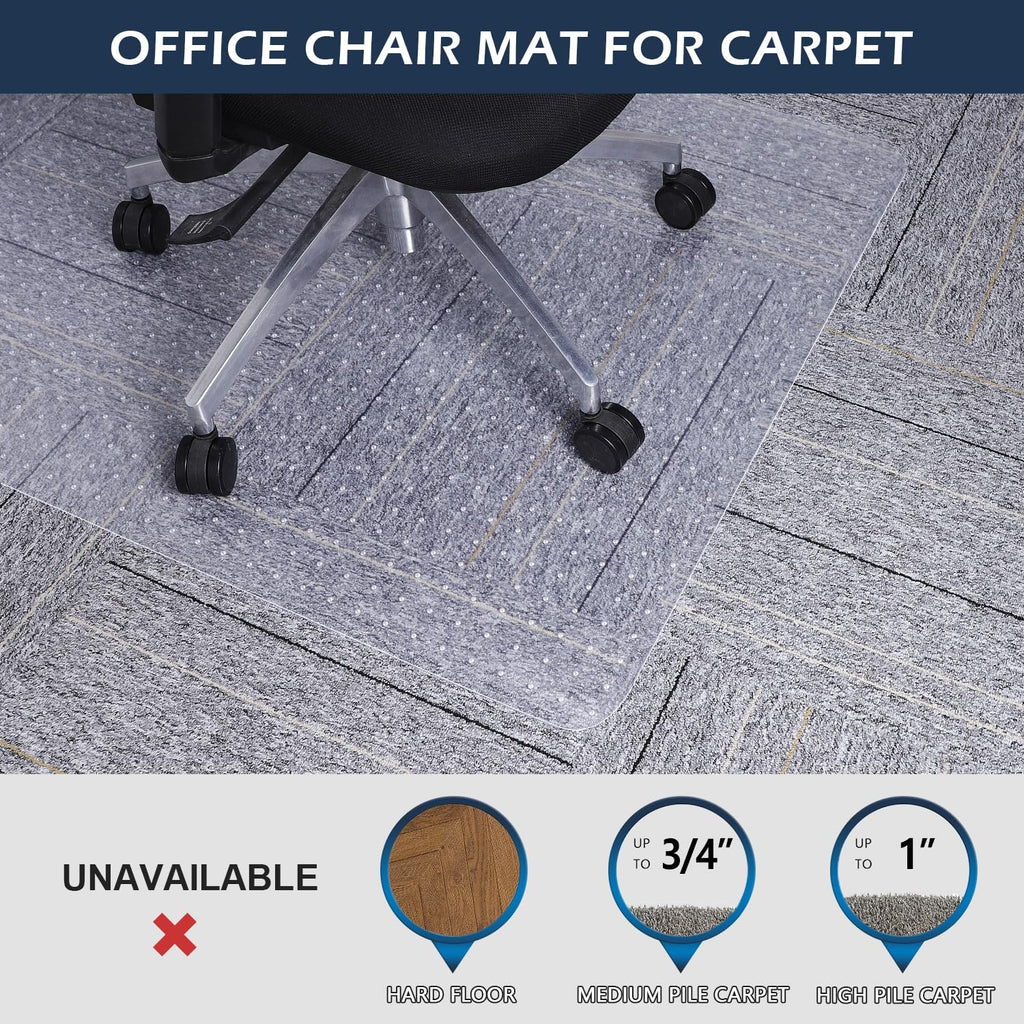 SALLOUS Clear Heavy Duty Chair Mat for Carpeted Floors - 48" x 36" Gaming and Rolling Desk Floor Mat With Grips for Home Office