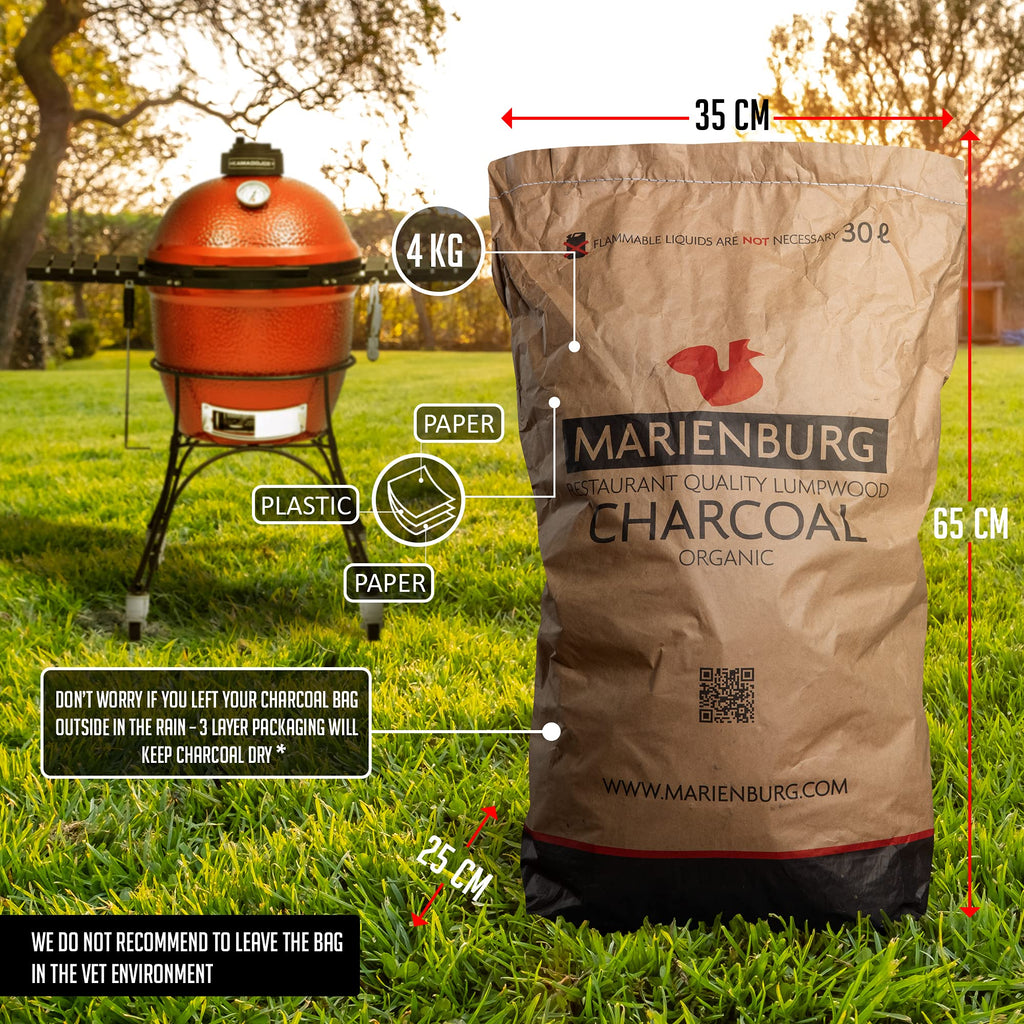 MARIENBURG ORGANIC Lumpwood Charcoal BBQ - Sustainable, Smokeless, Odorless, Ready in 15 Minutes!, 95% 5-20cm Pieces 30L Bag - Effortless Ignition - Restaurant Grade Charcoal Quality! (2 x 30L)