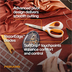 Fiskars RazorEdge Fabric Scissors, Heavy Duty Fabric Shears, Ultra-Sharp Stainless Steel Blades & SoftGrip Ergonomic Handle, 8”, White/Orange