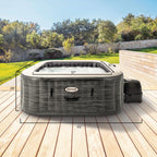 INTEX PureSpa Greystone Deluxe 6 Person Square Inflatable Hot Tub, Bubble Massage Spa Set with Energy Efficient Cover, 2 Headrests, & LED Light, 77 in x 28 in