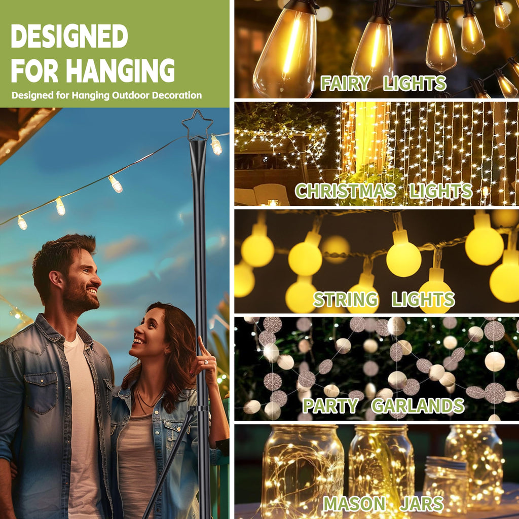 XDW-GIFTS String Light Pole - Steel Poles for Outdoor String Lights Hanging, Garden, Backyard, Patio Lighting Stand for Parties, Christmas, Wedding, 2 Pack