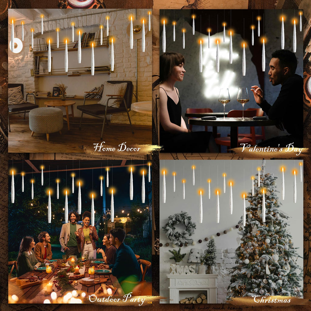 AFINETH Floating Candles with Wand, Magic Hanging Candles, Flickering Flameless Floating LED Candles, White Battery Operated Electric Taper Candles for Halloween Christmas Birthday Theme Party, 12 PCS