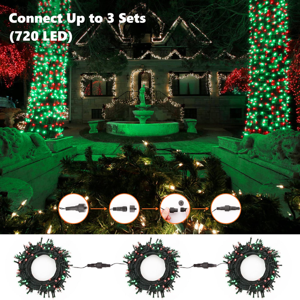 Brizled Red & Green Christmas Lights, 78.74ft 240 LED Outdoor Christmas Lights Connectable, 8 Modes Mini Christmas String Lights Plug-in Mini Xmas Tree Lights with Timer for Outside Garden Party Decor