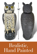 Dalen SOL-R Action Solar Fake Owl Decoy to Scare Birds Away from Gardens, Rooftops, and Patios - Safe and Humane, 18" 360º Rotating Head