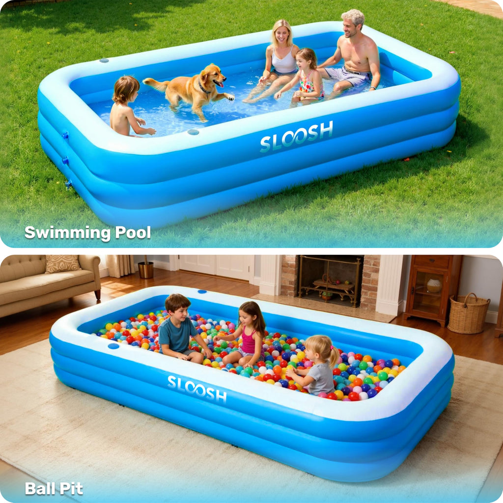 SLOOSH Inflatable Pool for Adults with Seats, 120" x 72" x 22" Full-Sized Blow Up Durable Thickened Above Ground Family Pool, Large Swimming Pools for Backyard Garden Lawn Summer Water Party, Blue