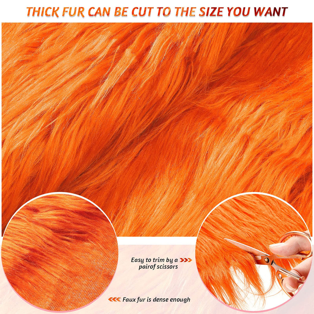 Faux Fur Fabric Christmas Fluffy Fuzzy Craft Shaggy Synthetic Plush Patch Sewing Fur Cuts for DIY Halloween Winter Costume Gnome Beard Miniature Dolls Costume Rugs Mats (Orange,60 x 18 Inch)