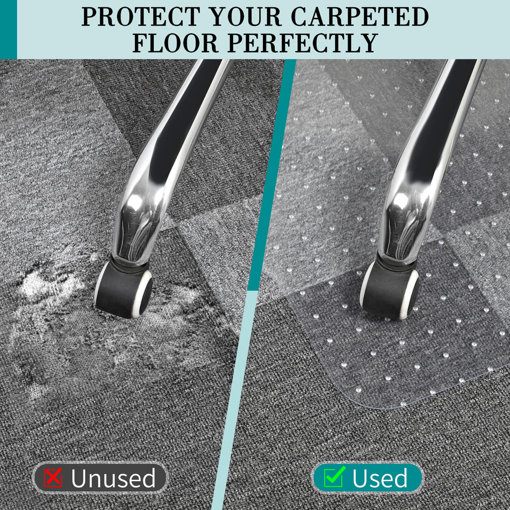 Office Chair Mat for Carpets, 30"x 48" Transparent Computer Desk Chair Mat for Low and No Pile Carpeted Floors, Thick and Sturdy Floors Protector on Carpet for Home Office, Easy Rolling