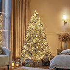 Yaheetech 6ft Pre-lit Artificial Christmas Tree with Incandescent Warm White Lights, Snow Flocked Full Prelighted Xmas Tree W/820 Branch Tips, 250 Incandescent Lights & Foldable Stand, Green & White