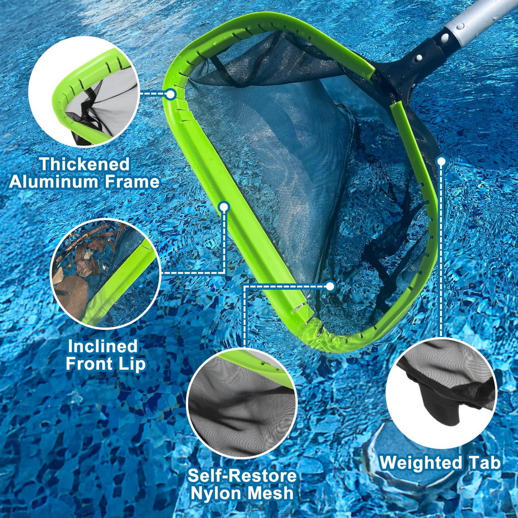 Sepetrel Deluxe Swimming Pool Cleaning Kit Including Professional Leaf Skimmer Net, 17.5" Pool Brush Head,Scrub Brush and 10.5 FT Pole