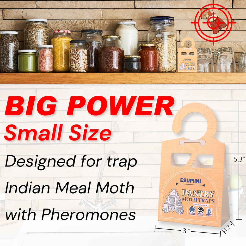 ESUPIINI Pantry Moth Traps 8 Pack Kitchen Cupboard Cabinet Pest Traps with Pheromones Food Grain Seed Indian Meal Moth Traps with Hook