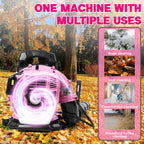 Gas Leaf Blower, 52CC 550CFM 3HP 2 Stroke Gas Blower, 18Lbs Ultra Light Pink Backpack Leaf Blower for Elderly and Women, Leaf Blower Gas, Gas Blowers for Lawn Care, Garden