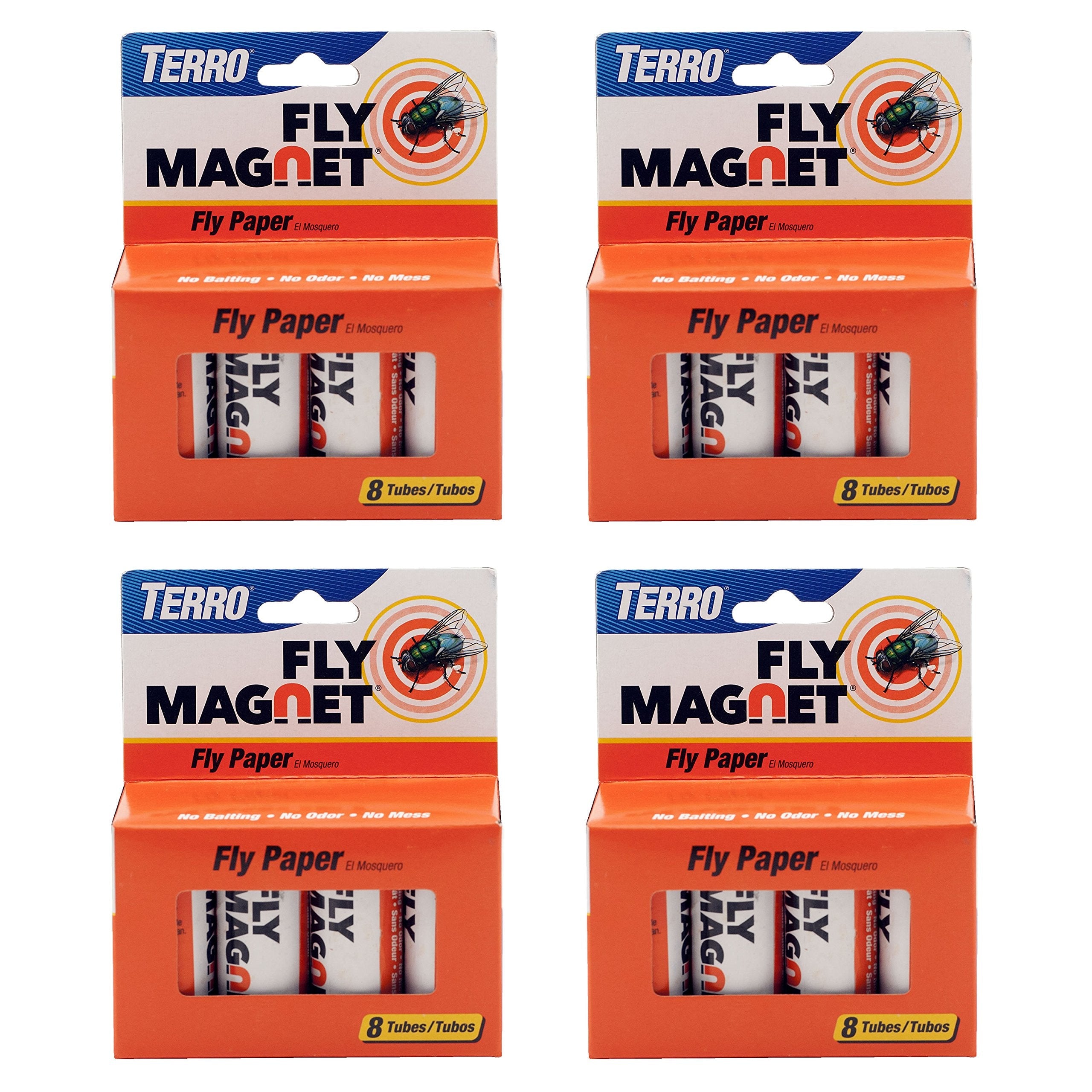 TERRO T518 Magnet Sticky Fly Paper Trap, 4 Pack, Orange