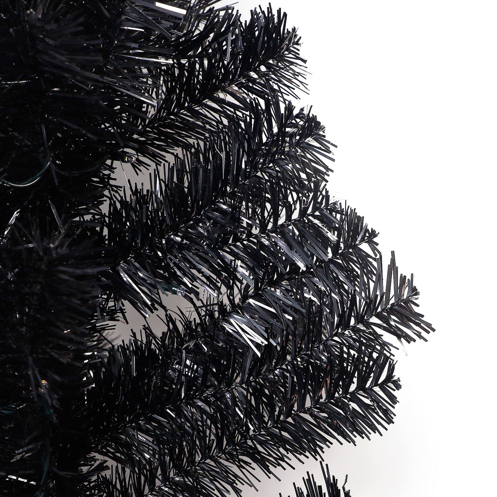 Juegoal Lighted Artificial Halloween Black Christmas Tree, 4FT Black Tinsel Pine Tree with 70 LED Purple Lights, 8 Modes & Timer for Home Party Decorations