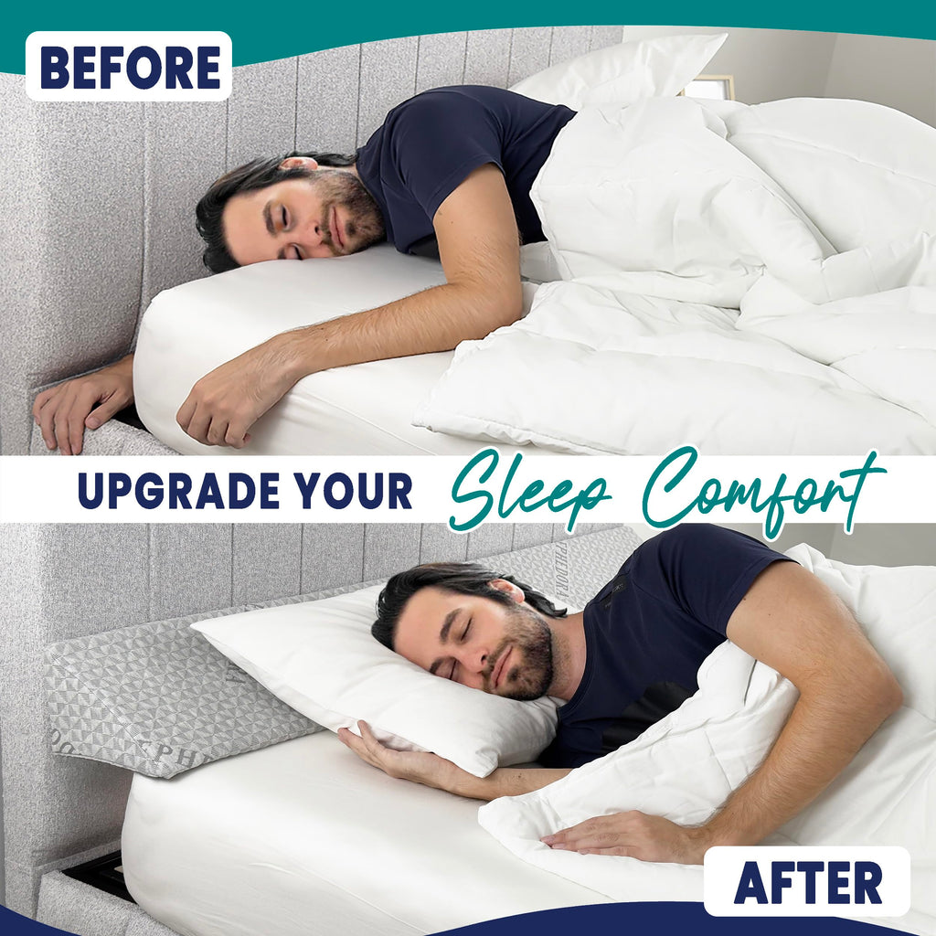 EPHEDORA Bed Wedge Pillow for Headboard Gap Filler Twin & Twin XL Size - High Density Memory Foam Headboard Pillow Wedge Prevents Items Falling - Triangle Mattress Spacer with Pockets
