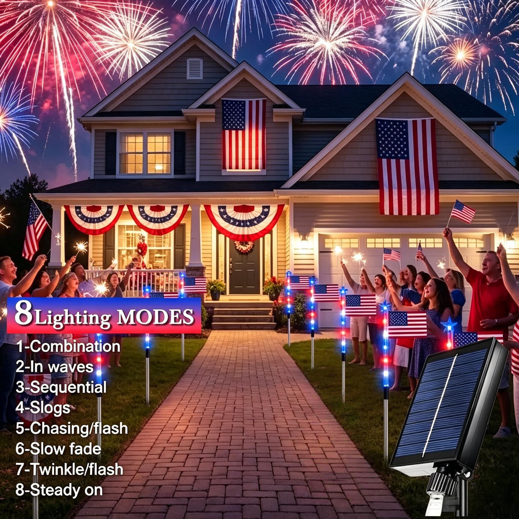 UMEUC 8 Pack Solar American Flag Lights Outdoor,American Flag Pathway Lights, Solar Flag Lights, Auto On/Off 8Modes IP65 Waterproof, 4th of July Decorations Outdoor for Yard Garden Memorial Day 250Th