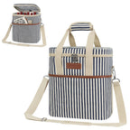 opux 6 Bottle Carrier Tote | Insulated Padded Wine Cooler Bag for Travel. Picnic, BYOB | Portable Leakproof Wine Tote Bag for Dinner, Party, Christmas, Wine Gift for Women, Men (Stripe Navy)