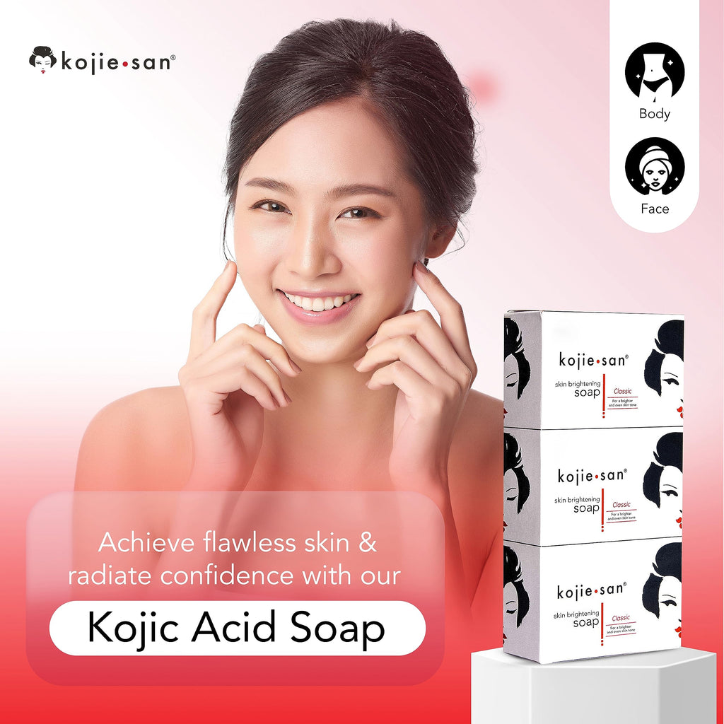 Kojie San Skin Brightening Soap – The Original Kojic Acid Soap that Reduces Dark Spots, Hyper-pigmentation, & other types of skin damage – 100g x 3 Bars
