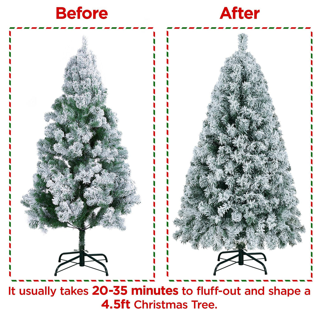 Yaheetech 4.5ft Pre-lit Artificial Christmas Tree with Incandescent Warm White Lights, Snow Flocked Full Prelighted Xmas Tree with 340 Branch Tips, 150 Incandescent Lights & Foldable Stand, White