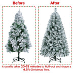 Yaheetech 4.5ft Pre-lit Artificial Christmas Tree with Incandescent Warm White Lights, Snow Flocked Full Prelighted Xmas Tree with 340 Branch Tips, 150 Incandescent Lights & Foldable Stand, White