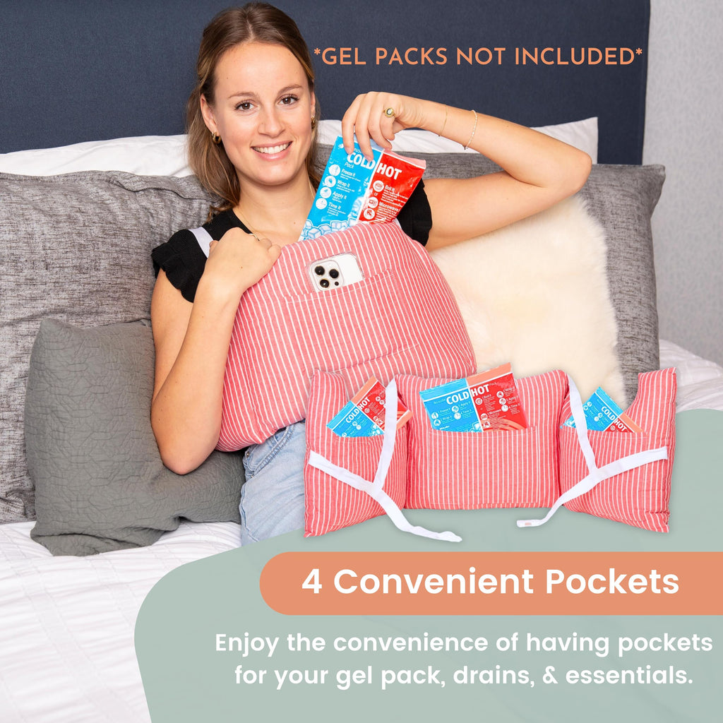 MOYOAMA Post Mastectomy Pillow - Recovery After Breast Cancer Surgery, Breast Augmentation - Lightweight Post Surgery Pillow with 4 Built-in Pockets to Support Healing - Breast Cancer Gifts for Women