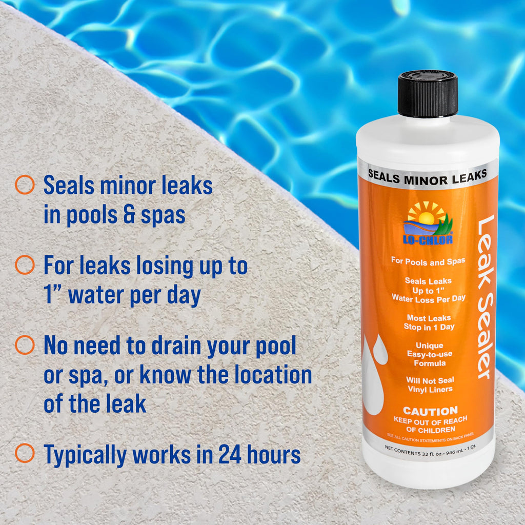 Lo-Chlor Leak Sealer - No Need to Drain Pool Water, Easily Fix a Leak Pool Leak Sealer - Hot Tub Leak Sealer Works in 24 Hours to Fix a Leak Spa and Hot Tub, Fast Acting Pool Leak Repair (32oz)