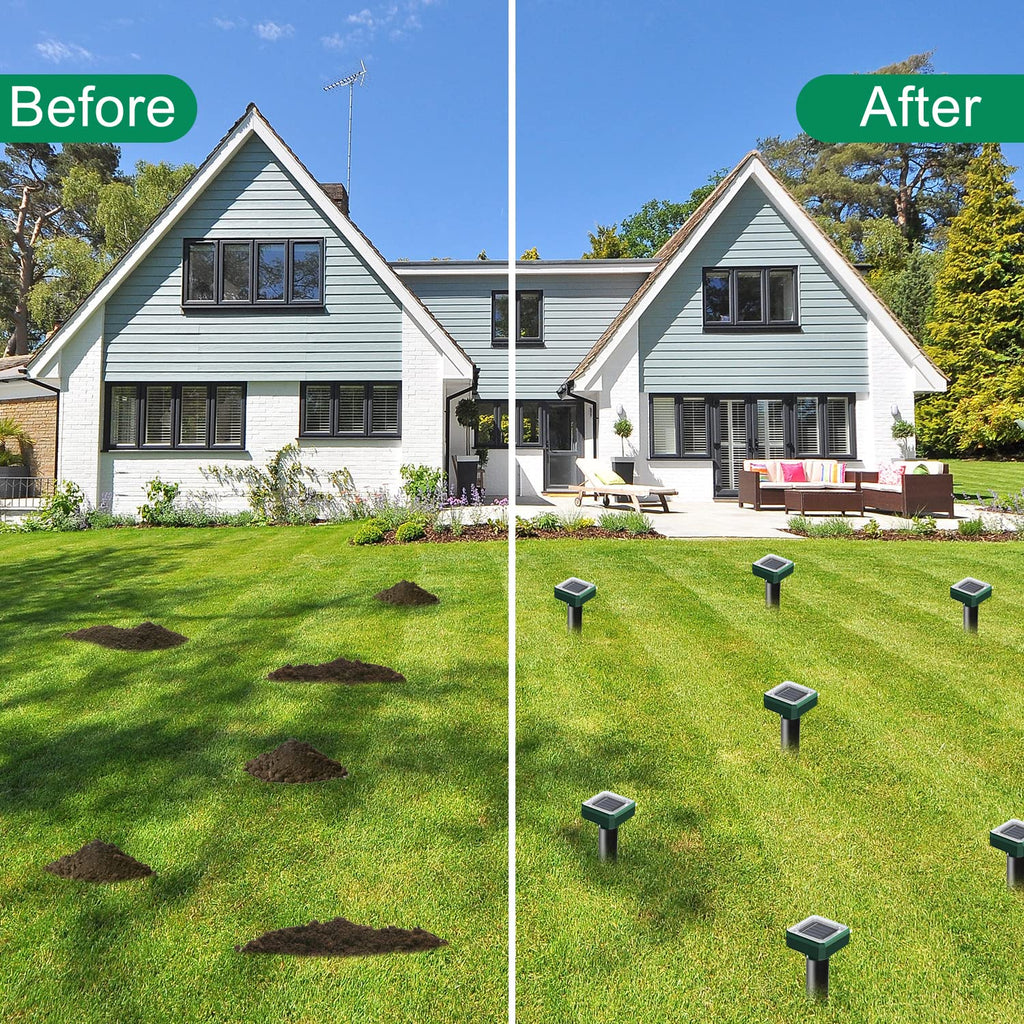 Solar Powered 6 Pack Solar Mole Repellent Ultrasonic for Vole, Snakes, Gopher, Waterproof Sonic Mole Deterrent Spikes,Snake Gopher Vole Repellent for Garden and Yard