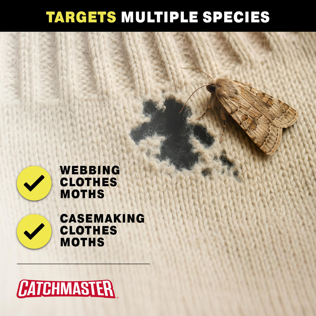 Catchmaster Clothing Moth Traps with Premium Extra Strength Odorless Pheromone Technology – XL Hardwood Design, Extra-Strength Glue – Traps & Targets Casemaking and Webbing Moths - 6-Pack