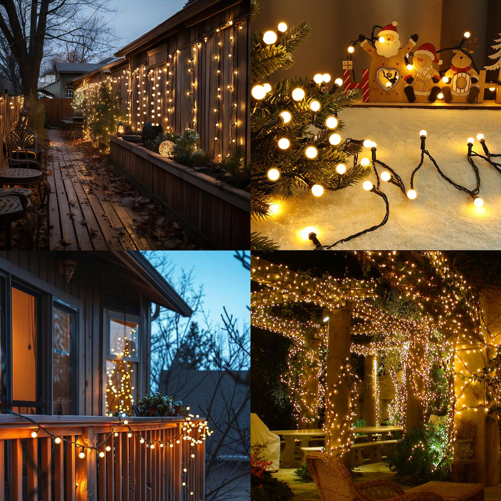 Brizled LED String Lights, 66ft 200 LED Warm White Berry String Lights, 8 Modes Christmas lights with Remote, Globe String Lights Plugin, Dimmable Xmas Tree Lights for Indoor Outdoor Patio, Green Wire
